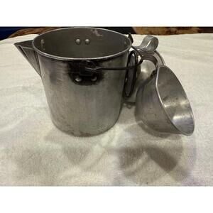 RUSTIC VTG MIRRO 3-PC ALUMINUM CAMPING MINERS COFFEE POT & Cups